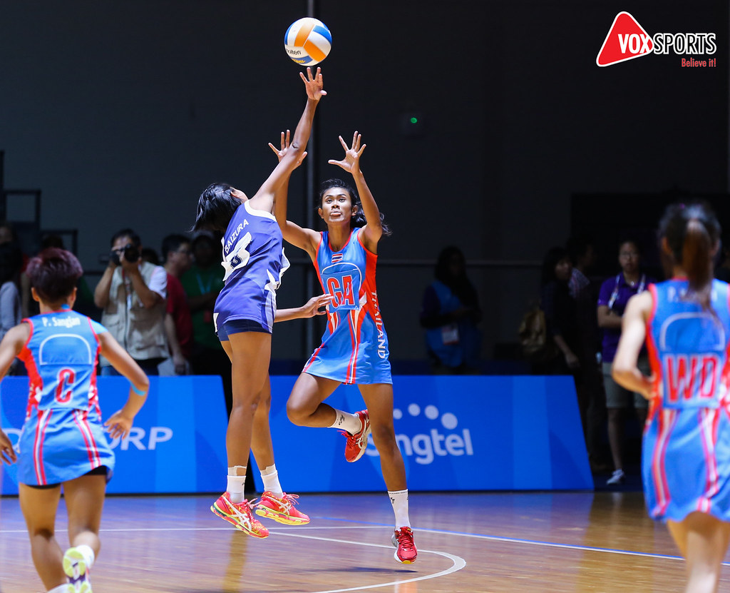 Netball players competing